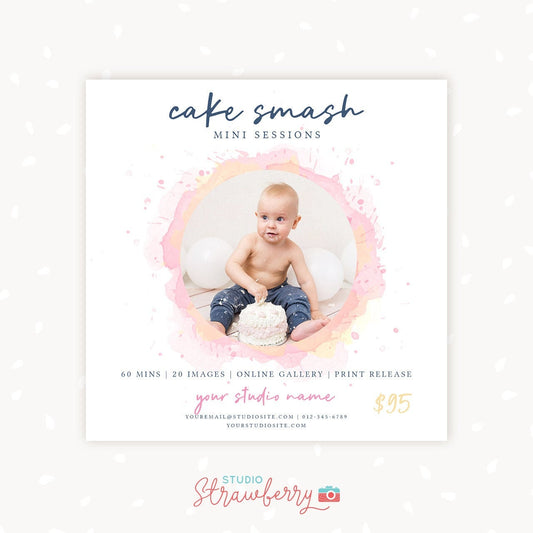 Cake smash mini session template, Cake smash session marketing, Cake smash mini sessions template, Cake smash minis template, first birthday