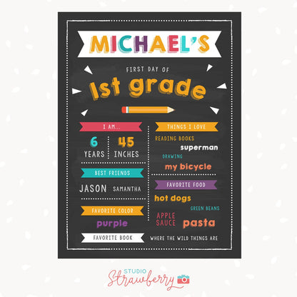 Back to school chalkboard sign printable, back to school sign digital, first day of school sign, first day of school board, facts, stats