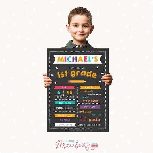 Back to school chalkboard sign printable, back to school sign digital, first day of school sign, first day of school board, facts, stats