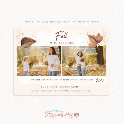 Fall Mini Session Template, Autumn mini sessions, Fall photography, Fall Photoshop template, Autumn photography, Fall marketing, Facebook