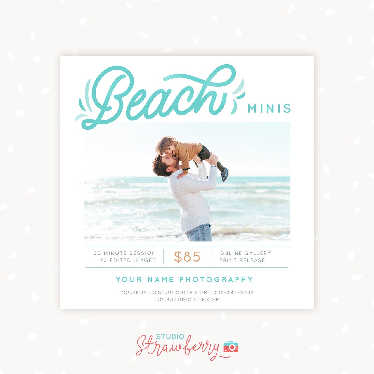 Beach mini session template, Beach minis, Summer mini sessions, Sea Mini sessions, Photographers, Marketing board, Photoshop template