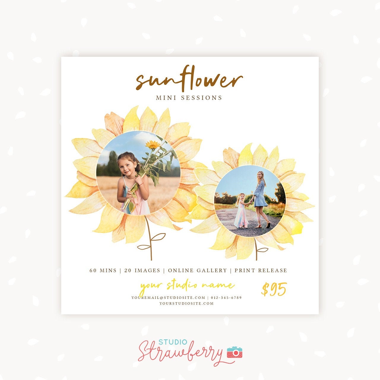 Sunflower mini sessions template 5x5", Summer mini sessions, Sunflower sessions, Photoshop Template, Summer photography, summer sessions