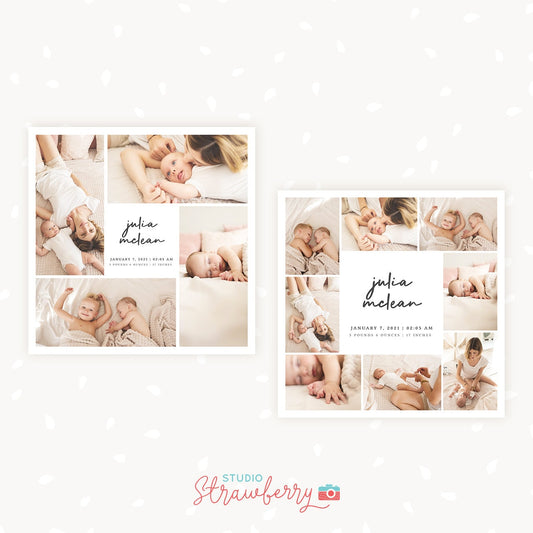 Newborn collage template square, 12x12 inches, Baby collage template, Newborn photo collage template, Baby photo collage square, Nursery