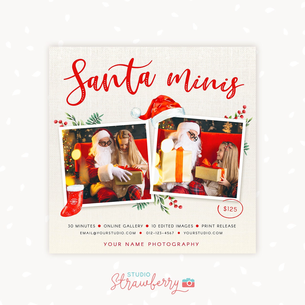 Santa Mini Session Template, Santa mini template, Santa mini sessions, Santa minis, Christmas marketing board, Christmas mini sessions