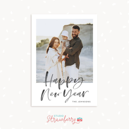 Happy New Year photo card template, New years photo card template, New year card printable, New year cards photo template, Holiday card