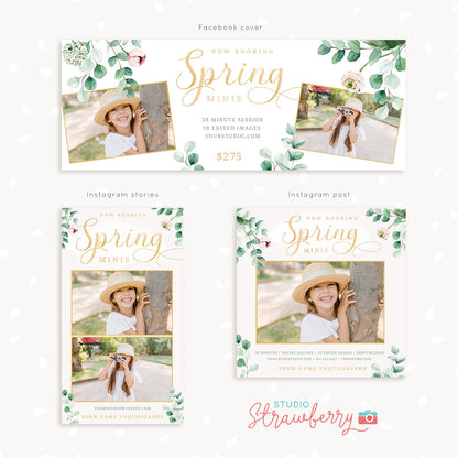 Spring Mini Session Template & Social media kit, Spring minis, Spring Marketing Board, Photoshop Template, Spring Mini Sessions Template