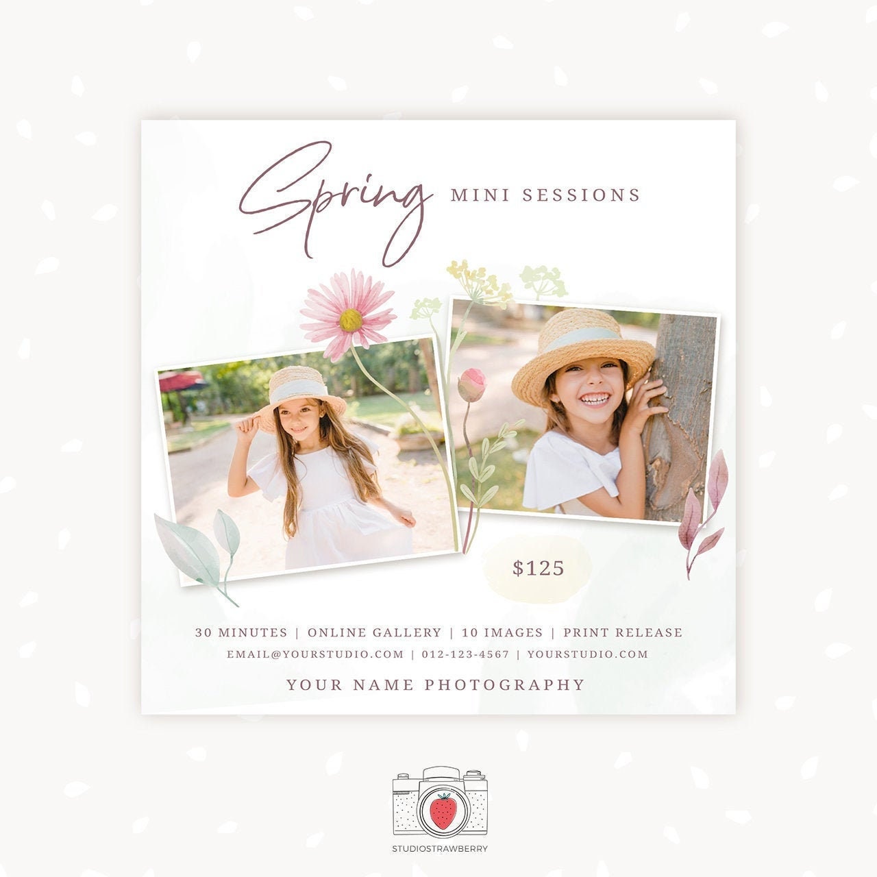Spring Mini Session Template, Spring minis, Spring Photography Sessions Marketing Board, Photoshop Template, Spring Mini Sessions Template