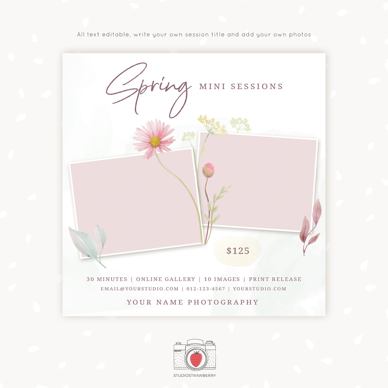 Spring Mini Session Template, Spring minis, Spring Photography Sessions Marketing Board, Photoshop Template, Spring Mini Sessions Template