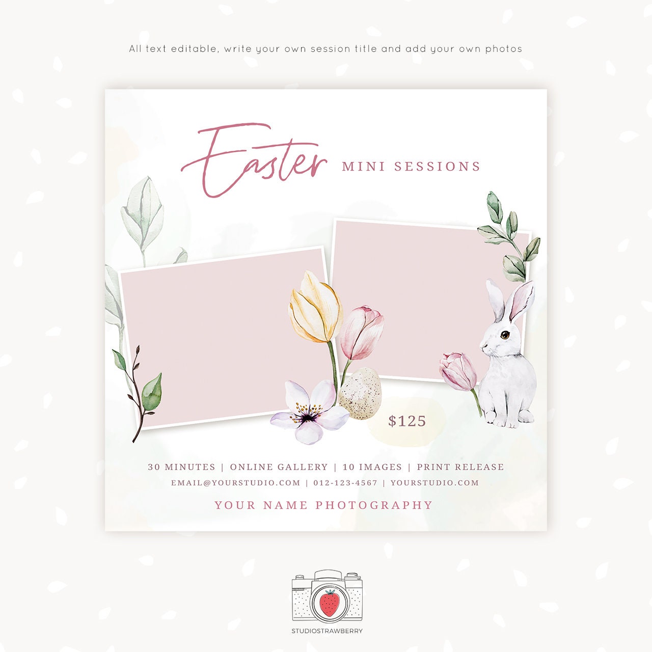 Easter Mini Session Template, Easter Mini Sessions Template, Easter minis marketing board, Easter Photo Sessions, Free Bonus Facebook Covers