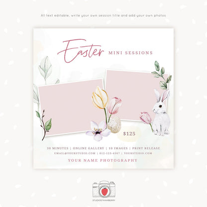 Easter Mini Session Template, Easter Mini Sessions Template, Easter minis marketing board, Easter Photo Sessions, Free Bonus Facebook Covers