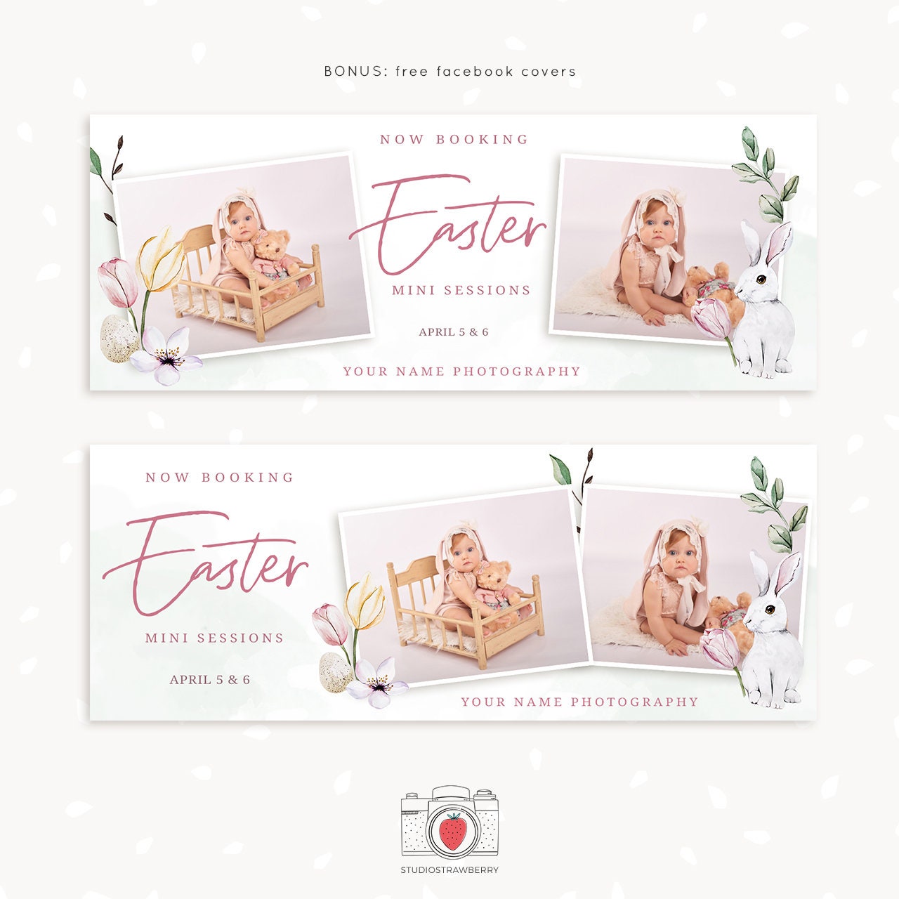 Easter Mini Session Template, Easter Mini Sessions Template, Easter minis marketing board, Easter Photo Sessions, Free Bonus Facebook Covers