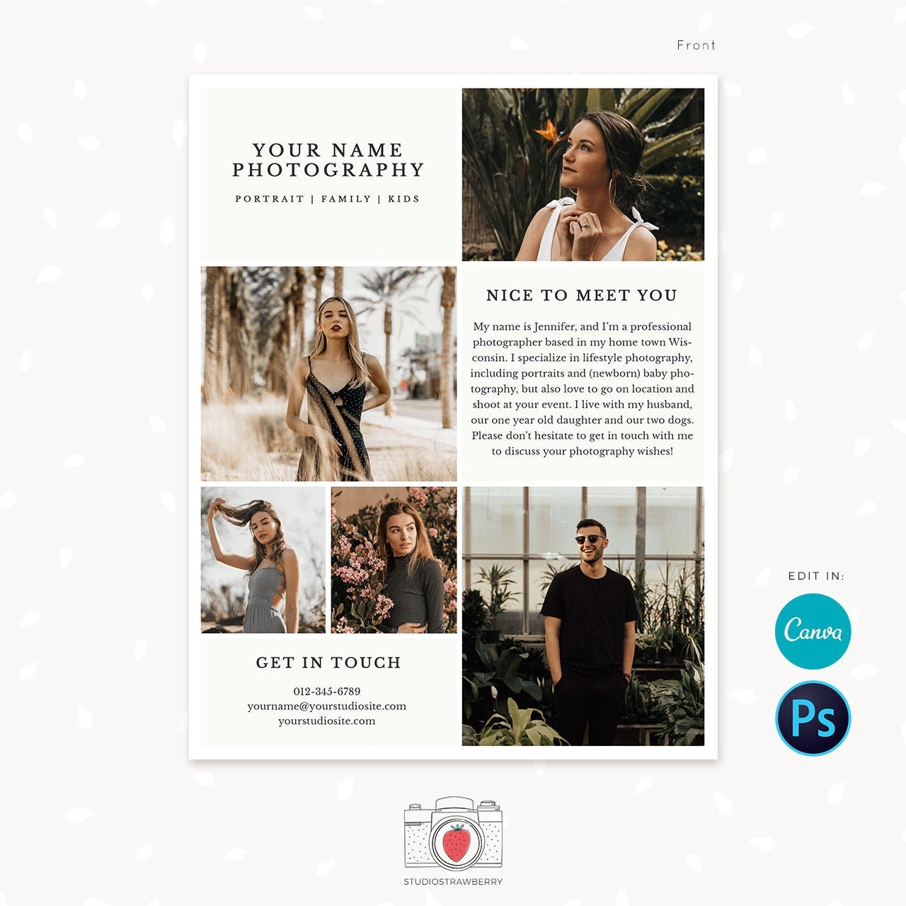 Photography flyer template, Canva, Photoshop, pamphlet, photography brochure, one page flyer, one page brochure, photo letter size flyer C02