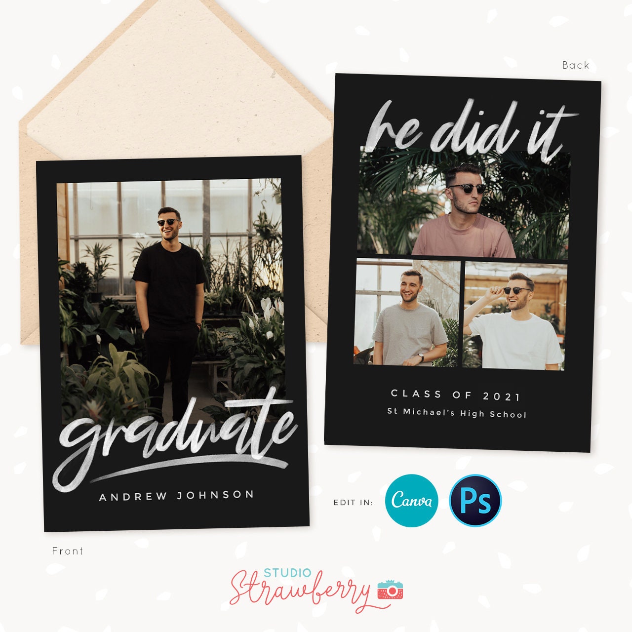 Guy graduation announcement, Graduation announcement boy, Senior Graduation Template, Graduation Announcement, Canva template, Photoshop