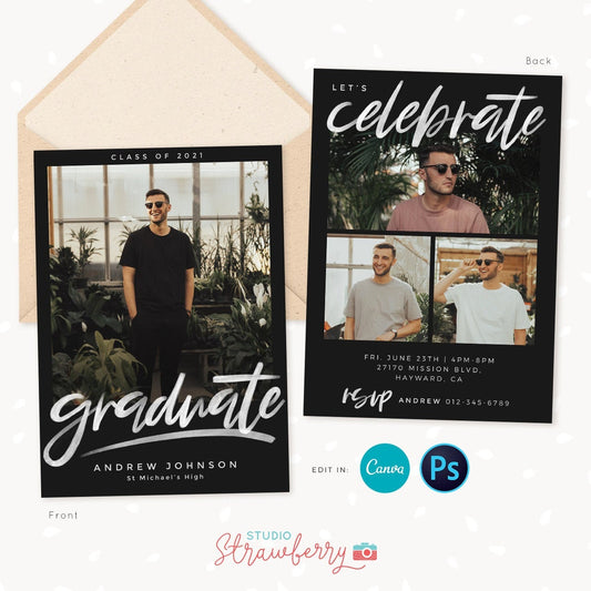 Guy graduation announcement, Graduation announcement boy, Senior Graduation Template, Graduation Announcement, Canva template, Photoshop