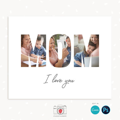 Mom photo collage, Canva & Photoshop, Mummy photo collage, Mommy photo collage, Mothers day collage template, Mothers day gift last minute