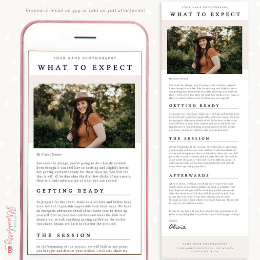 What to expect email template for photographers, Preparing, Photoshop template, Email Newsletter Template, Before the photo session email
