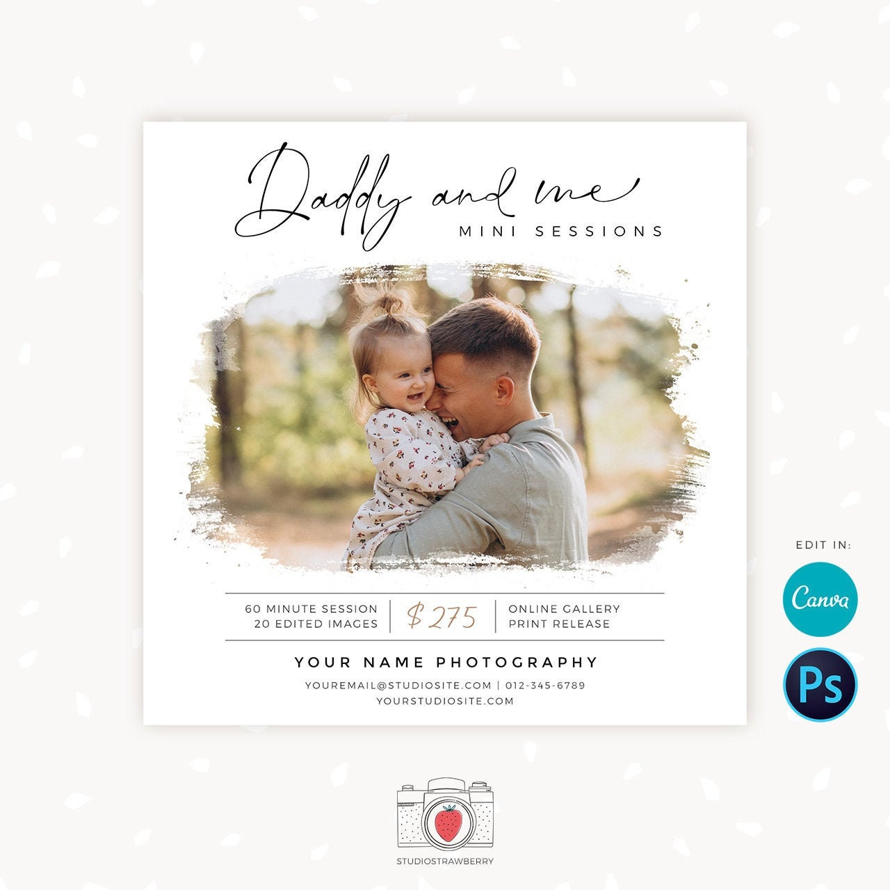 Daddy and Me Mini Session Template, Canva, Photoshop, Fathers day mini session template, Fathers Day Mini Sessions, Daddy and me, Dad and me