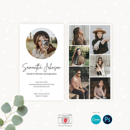 Business card template canva, Photography Business Card Template, Vertical Business Card, Photoshop Template, Photo Business Cards, Circle