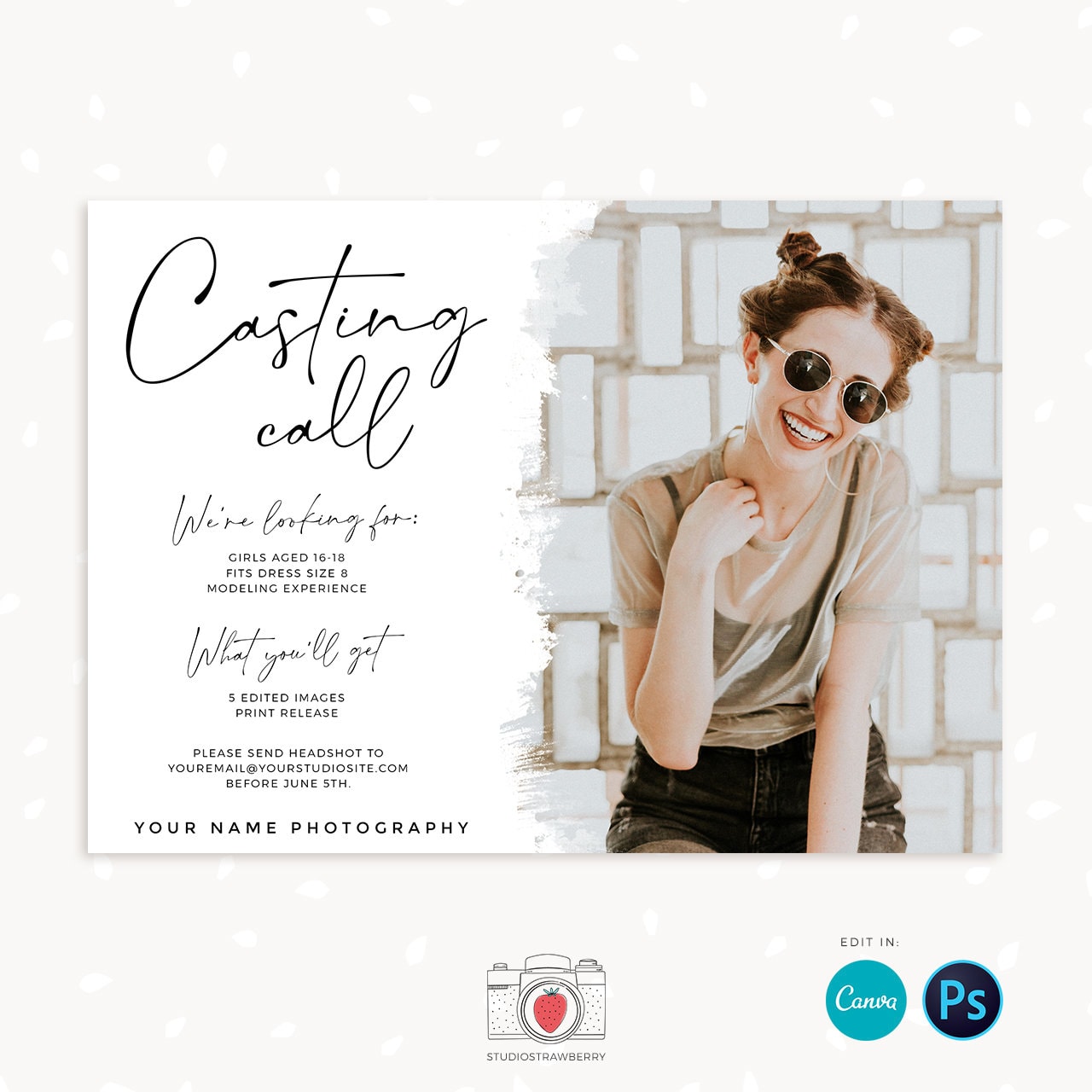 Model Call template, Photography casting call, Photography Model Call Template, Photography Model Call, Canva template, Photoshop template