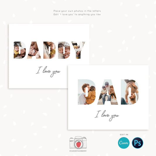 Dad photo collage, Daddy photo collage, Daddy photo gift, Fathers day collage template, Fathers day gift digital print, printable download