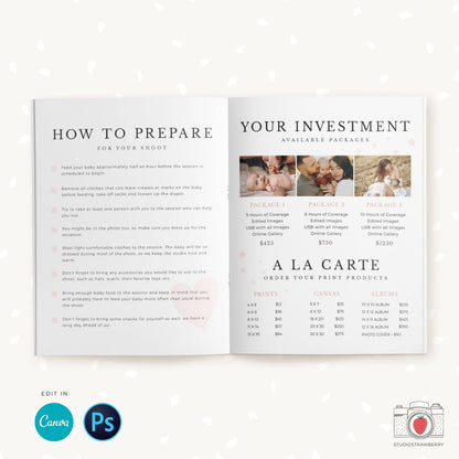 Newborn Photography Magazine, Canva, Photoshop, 10 pages, Newborn Marketing, Newborn Magazine Template, Newborn photographer, Newborn flyer