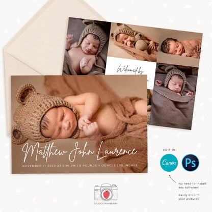 Birth announcement template, Canva, Newborn announcement template, newborn photography template, baby announcement template, social media