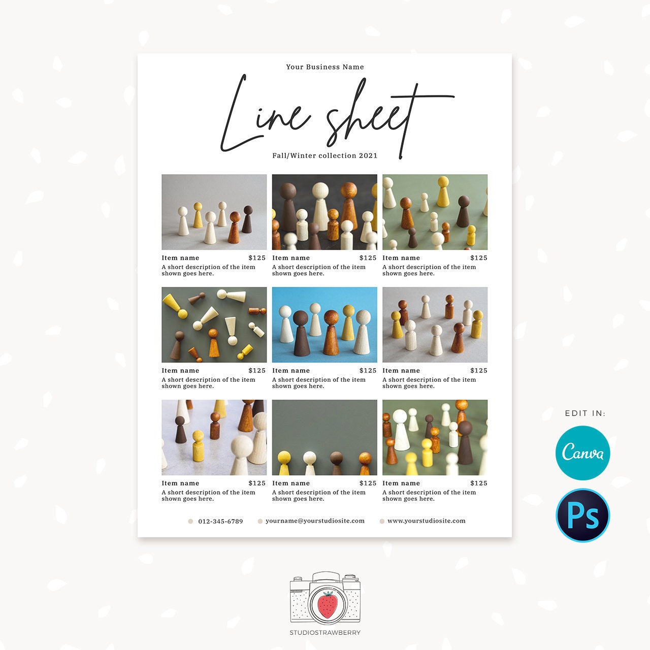 Line Sheet Canva Template, Product catalog template Canva, Photoshop, Product Sales Sheet, Canva Template, Editable Line Sheet for Wholesale