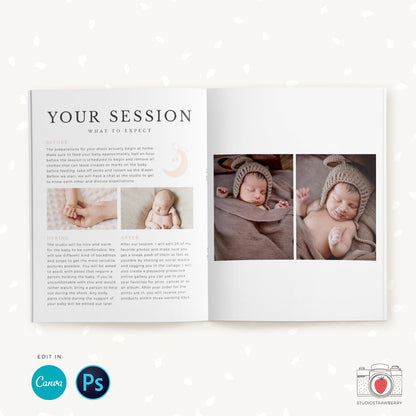 Newborn Photography Magazine, Canva, Photoshop, 10 pages, Newborn Marketing, Newborn Magazine Template, Newborn photographer, Newborn flyer