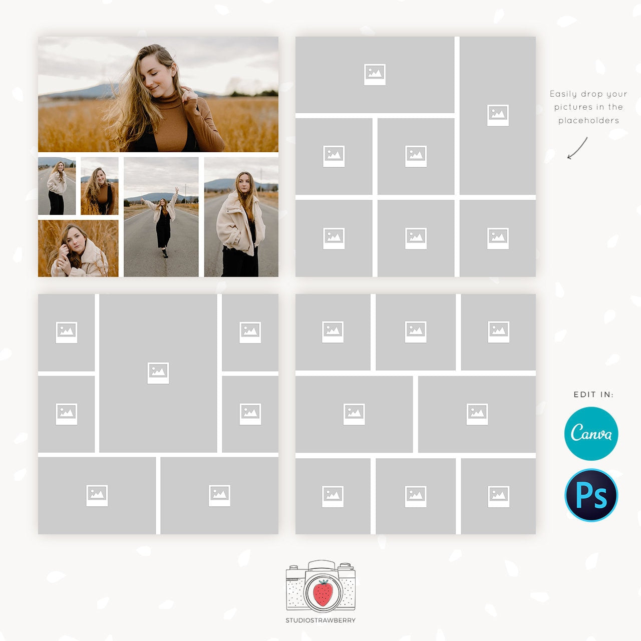 Sneak peek photo collages, Blog board template set of 4, Collage Template Photoshop, Storyboards, Blog collage, moodboards, blog boards