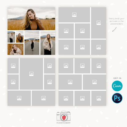 Sneak peek photo collages, Blog board template set of 4, Collage Template Photoshop, Storyboards, Blog collage, moodboards, blog boards