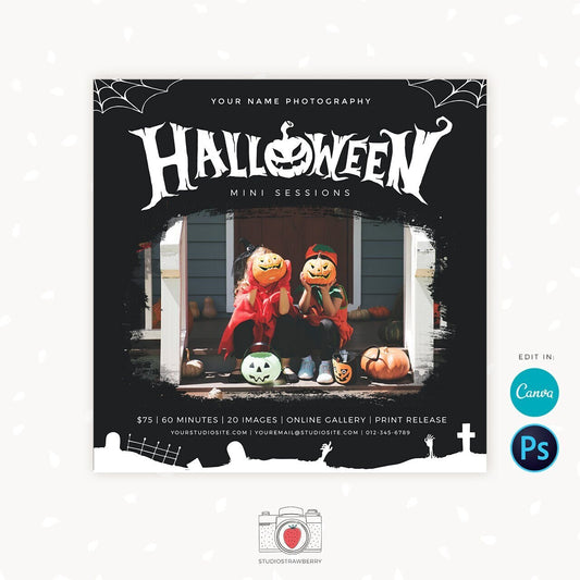 Halloween Mini Sessions Template, Canva, Photoshop, Halloween mini session template, Halloween minis, Halloween photo sessions, Marketing