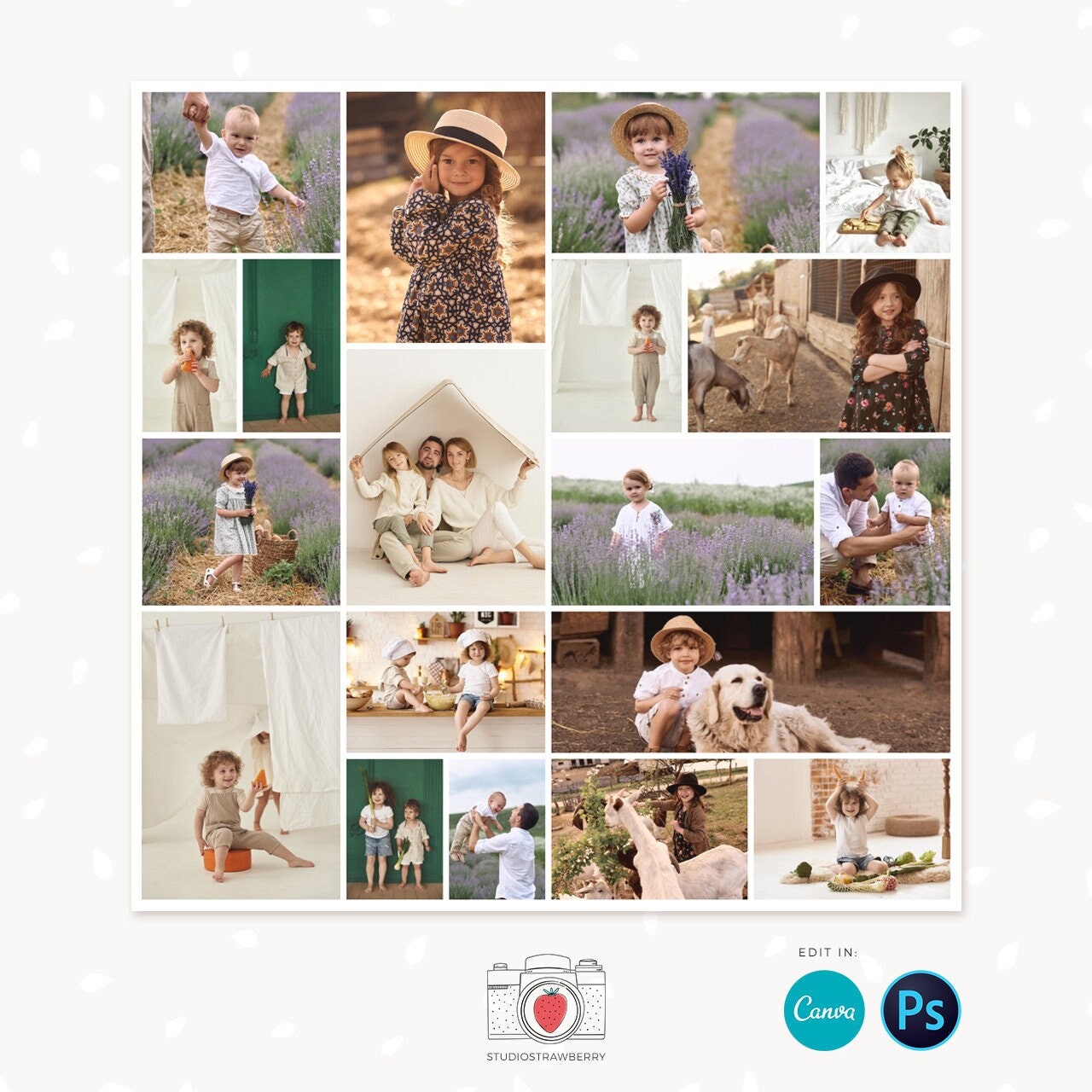 Square photo collage template, Blog board, Canva, Photoshop, Storyboard template, Photographer blog board template, Photography collage
