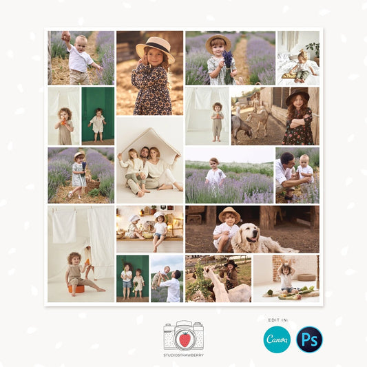 Square photo collage template, Blog board, Canva, Photoshop, Storyboard template, Photographer blog board template, Photography collage