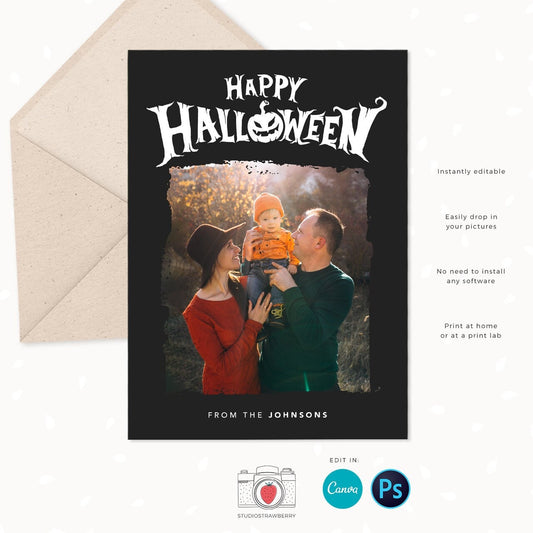 Halloween photo card template, Canva, Halloween photo cards, 5 x 7" Halloween card template, Halloween greeting cards, Photo Halloween cards