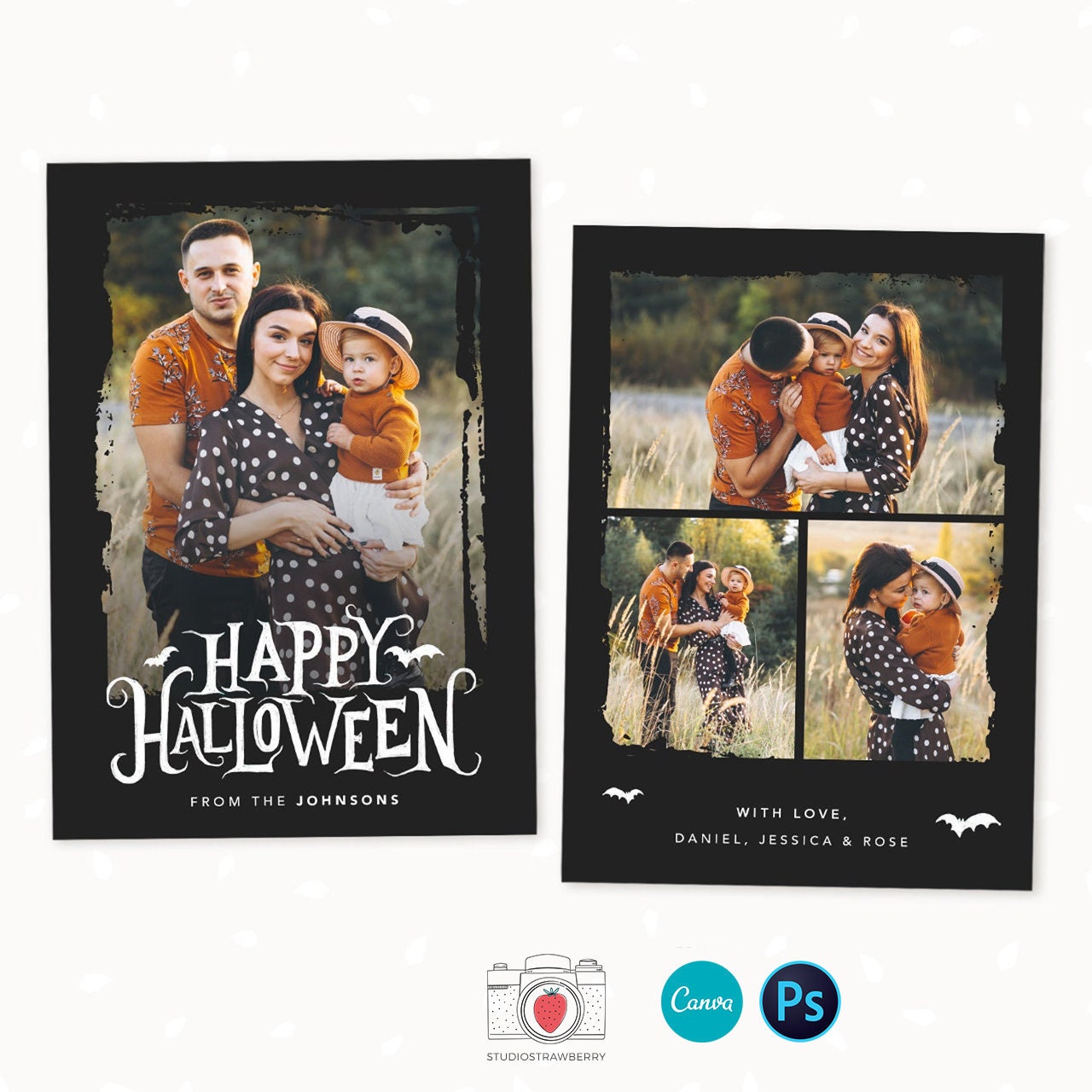 Halloween photo card template, Canva, Halloween photo cards, 5 x 7" Halloween card template, Halloween greeting cards, Photo Halloween cards