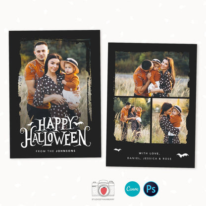 Halloween photo card template, Canva, Halloween photo cards, 5 x 7" Halloween card template, Halloween greeting cards, Photo Halloween cards