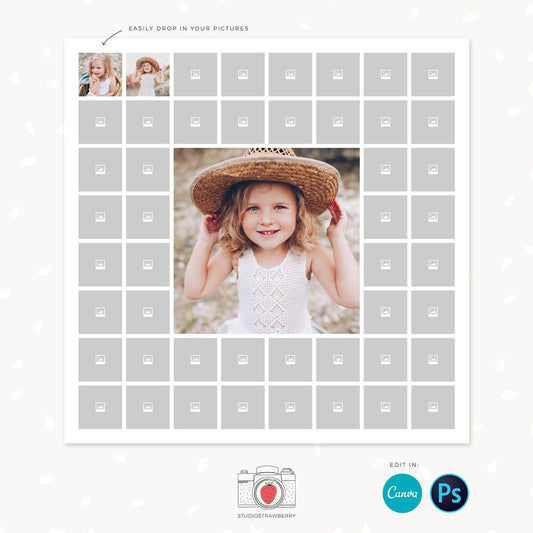 Photo collage template, Square photo collage template, Squares, Canva, Photoshop, Storyboard template, Lots of photos, family collage