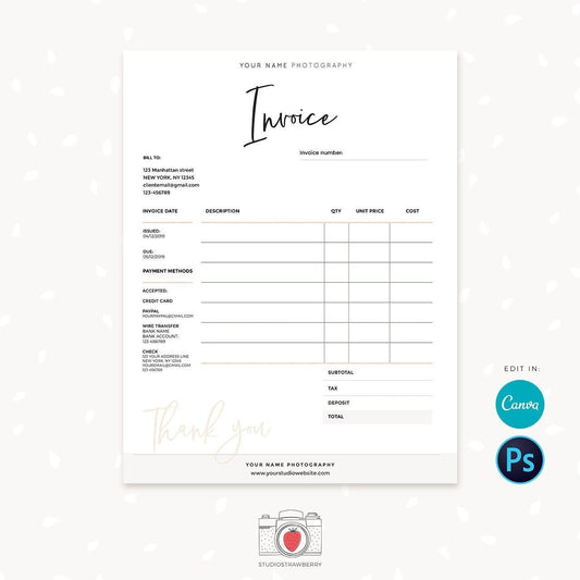Invoice template, Printable invoice, Invoice template Canva, Photography invoice, Business invoice, Receipt template, Photography forms, C01