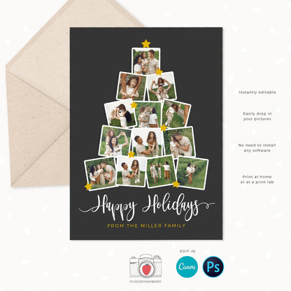 Christmas card template "Christmas tree", Canva, Christmas photo card template, Christmas tree photo collage, Holiday card photo collage
