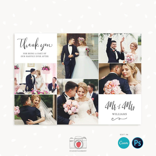 Wedding thank you cards with photo template, Thank You Card Template, Thank You Printable, Calligraphy thank you card template, Canva card