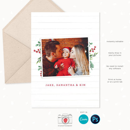 Christmas photo card template, Christmas card template Canva, Christmas card photo collage, Holiday card photo collage template, Xmas card