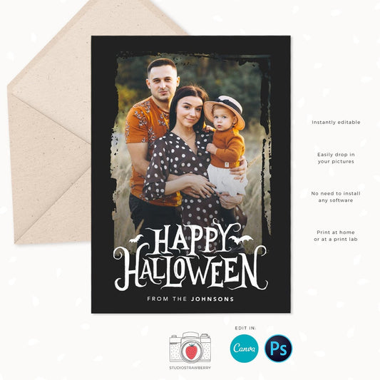 Halloween photo card template, Canva, Halloween photo cards, 5 x 7" Halloween card template, Halloween greeting cards, Photo Halloween cards