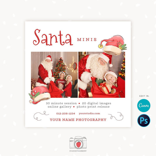 Santa Mini Session Template, Santa mini template, Santa mini sessions, Santa minis, Christmas marketing board, Christmas mini sessions