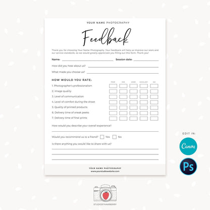 Client Feedback Form For Photographers, Customer survey template, Customer Feedback Form, Photography Forms, Templates for Photographers C01