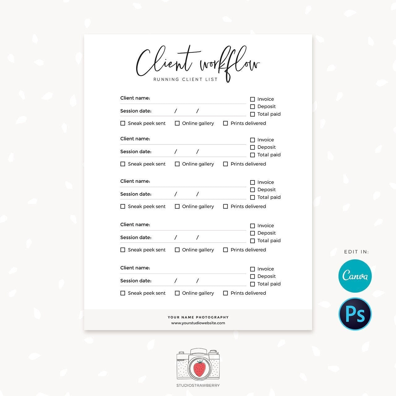 Client workflow for photographers, photography business, photo session workflow checklist, photographer client checklist, to do list, C01