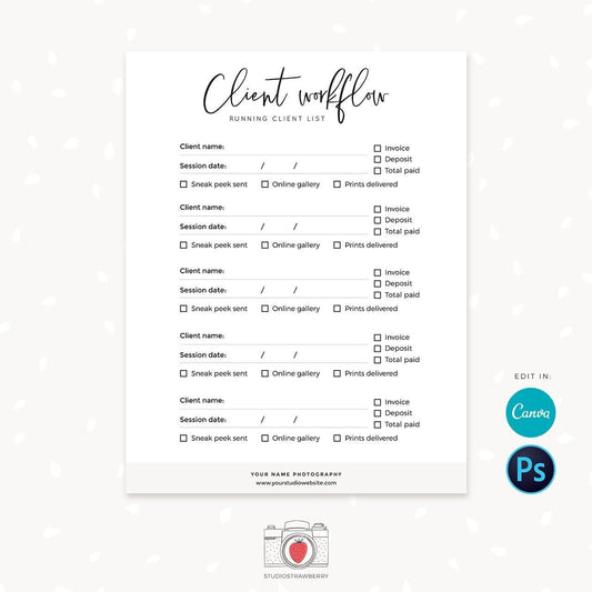 Client workflow for photographers, photography business, photo session workflow checklist, photographer client checklist, to do list, C01