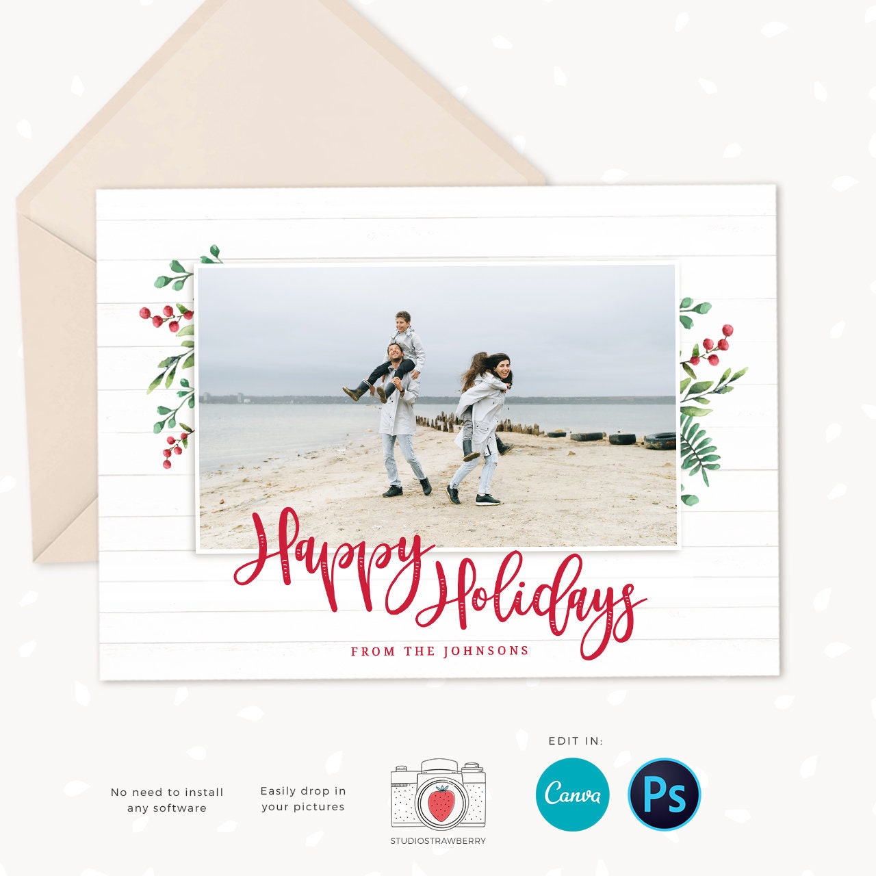 Year in review Christmas card template, Canva, 2022 collage, Year in review template collage, Year in review holiday card, 2022 facts