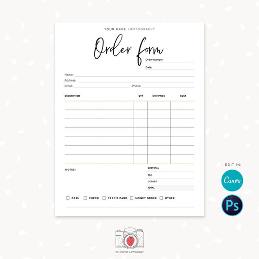 Order form template, Order form template editable, Sign up form, Order form template for crafters, Booking form, Order form printable C01