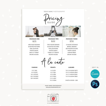 Pricing guide template for photographers, Photography Pricing List Template, Photographer Price List Template, Pricing Guide Template, C01