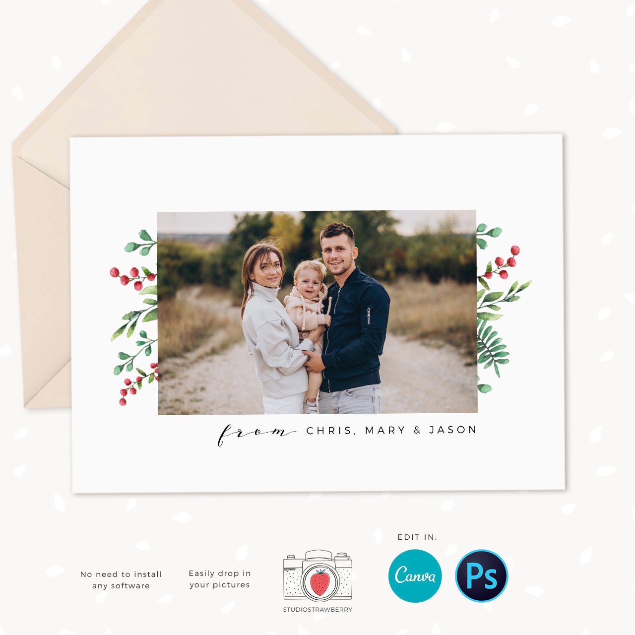 Christmas card photo template, Christmas photo card template, Canva, Christmas card collage, Christmas photo collage card, Merry Christmas